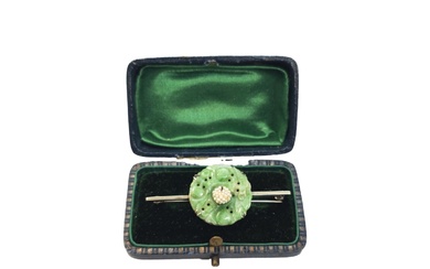 Chinese Circa 1910 A jadeite and seed pearl brooch...