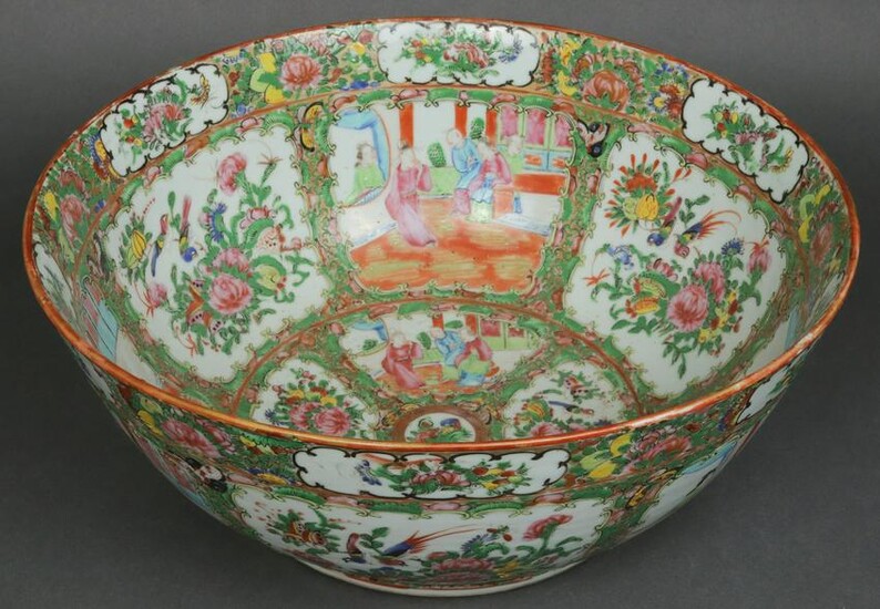 Chinese Export Rose Medallion Porcelain Punch Bowl