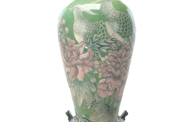 Chinese Famille Vert Vase on Stand