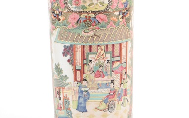 Chinese Hand-Painted Famille Rose Enameled Ceramic Umbrella Stand