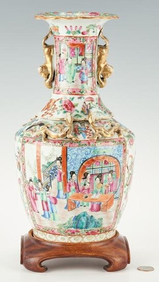 Chinese Rose Medallion Vase w/ Foo Dog Handles