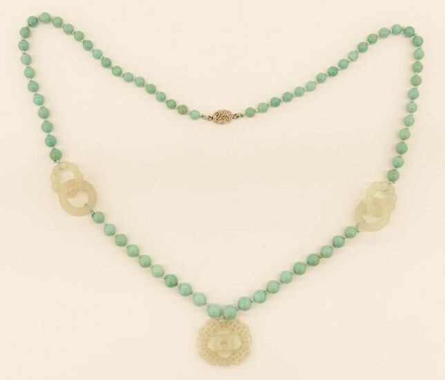 Chinese Turquoise & Jade Toggle Necklace