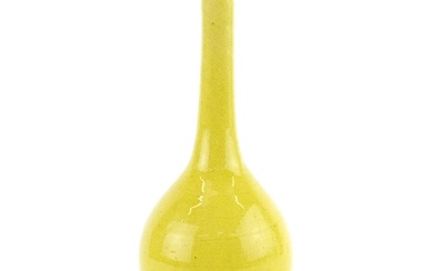 Chinese porcelain long neck bottle vase having a yellow glaz...