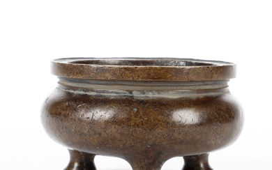 Chinese tripod censer of patinated bronze, Qing