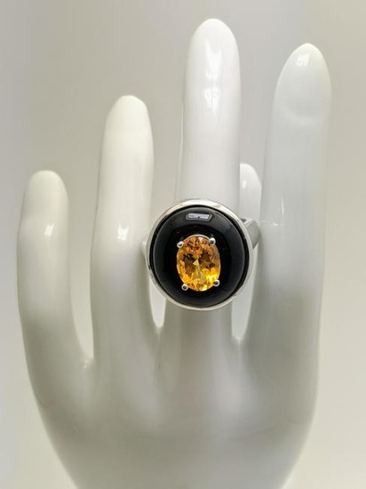 Citrine and Black Onyx Sterling Silver Ring
