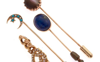 Collection of Multi-Stone, Yellow Gold Stick Pins and Bar Pin