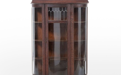Colonial Revival Oak and Leaded Glass China Cabinet, Early 20th Century