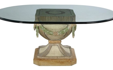 Contemporary Wood and Glass-Top Dining Table