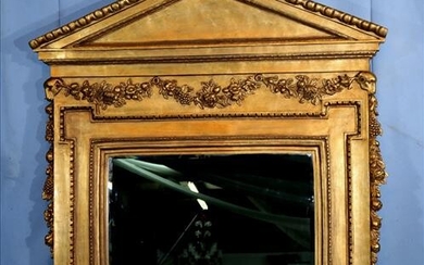 Contemporary gold over the mantle mirror with carvings