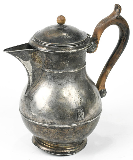 Continental .800 standard silver teapot fitted with a wood handle