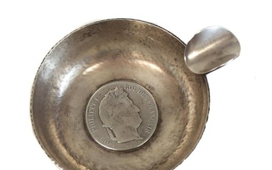Continental Silver Coin Mounted 5 Francs Hand Hammered Tastevin Wine Taster, 19C