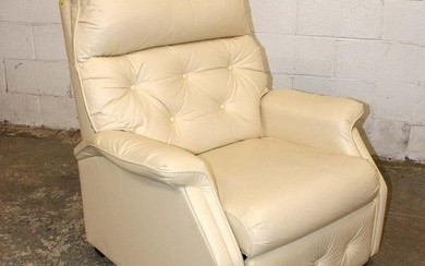 Cream color leather style button tuft recliner approx. 35" w x 32" d x 38" h seat height 17"