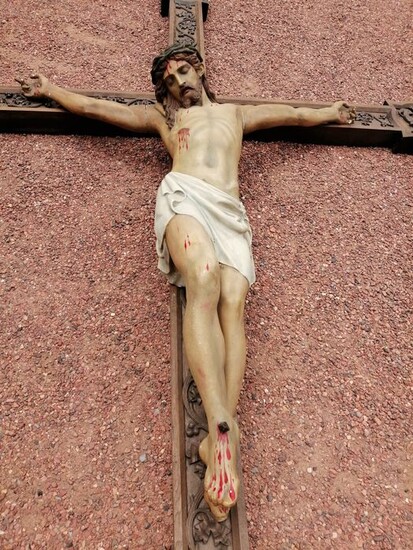 Cross (1) - Wood, Crucifix in Wood Jesus Corpus in Plaster - 19th century