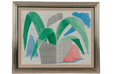 DAVID HOCKNEY: "GREEN, GREY, & BLUE PLANT, JULY 1986"