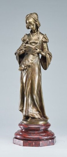 DEVECHE (XXe siècle) La Liseuse Epreuve en bronze signée sur la base, socle à doucine...