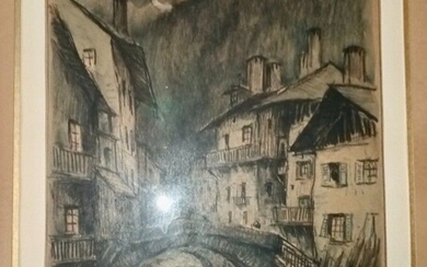 DREVET (Joannès) - Souvenir de Beaufort. Dessin original aquarellé, 22,5 x 17 cm, signé en...