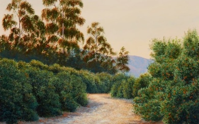 David Chapple (b. 1947), A path through a landscape with trees and bushes