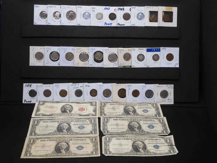 Dealer's Stock Silver Coins, Silver Certificates, Red