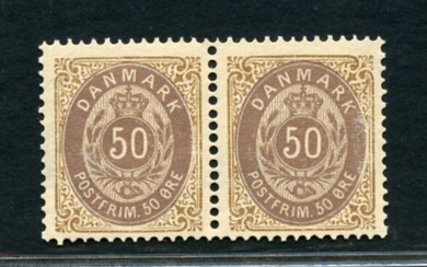 Denmark 1875/1879 - 50 Ore bistre and olive - perforation 14 x 13 1/2 - Unificato N. 28Aa