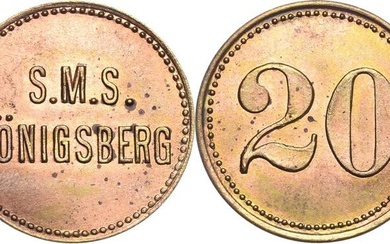 Deutsch-Ostafrika Messingmarke o.J. Wertmarke zu 20 Pfennig. S.M.S. Königsberg. 2...