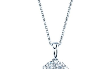 Diamond Cluster Solitaire Style Pendant In 14k White Gold