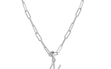 Diamond Paperclip Initial "N" Necklace in 14K White Gold