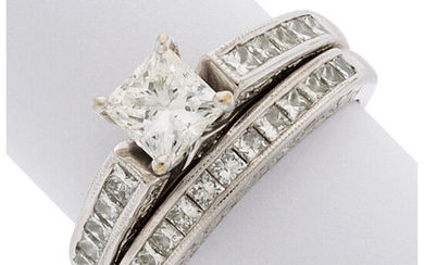 Diamond, White Gold Ring The ring features a square...