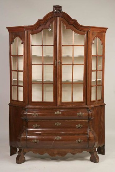 Dutch Rococo Style Walnut Vitrine Cabinet