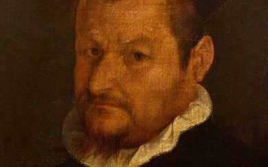 ÉCOLE BERGAMO, vers 1560Portrait d'un gentilhomme au col blanc. Huile sur toile. 42,8 × 34,3...