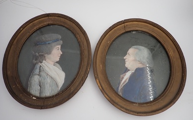 ECOLE FRANCAISE Fin XVIIIème paire de portraits, gouache, 19x16 cm