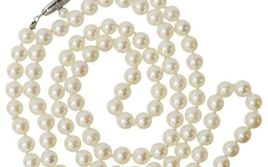 ESTATE LONG PEARL NECKLACE 14KT WHITE GOLD CLASP
