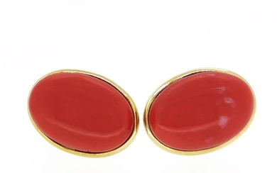 Earrings Yellow gold, Mediterranean red coral