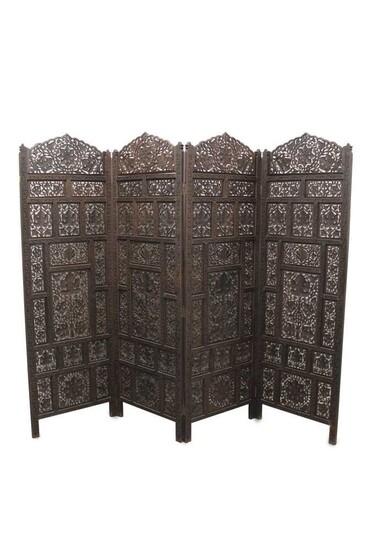Eastern folding screen with carved pierced panels