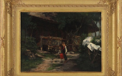 Eastman Johnson, 1824-1906, Two Children on Path, Oil on Canvas