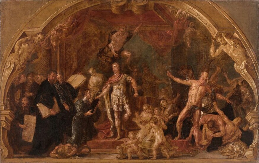Ecole flamande du XVIIe siècle Allégorie à la gloire d'un prince Huile sur toile