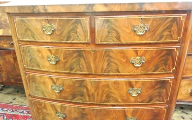 Edwardian inlaid mahogany and walnut bowfront chest of 2 sho...