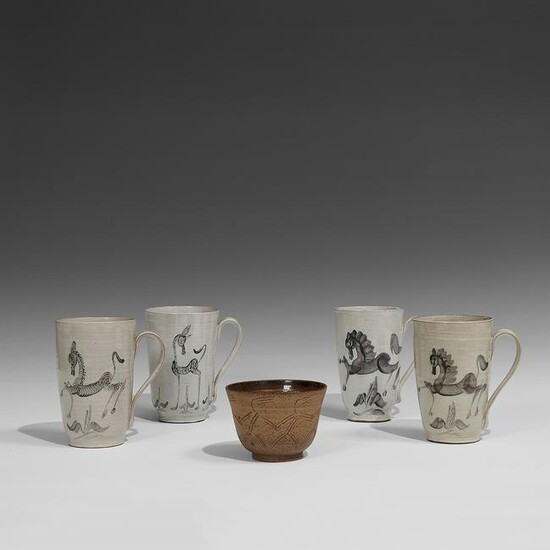 Edwin & Mary Scheier horse mugs and bowl