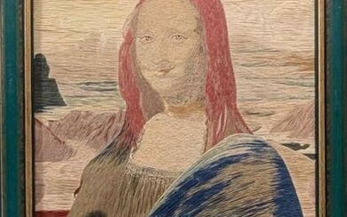 Embroidery, Resembling Mona Lisa half-length portrait by Leonardo da Vinci - Silk - Early 20th century
