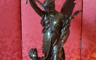 Emile Picault (1833-1915) - Sculpture, impressive sculpture group "Excelsior" - 72 cm (1) - Bronze - Late 19th century