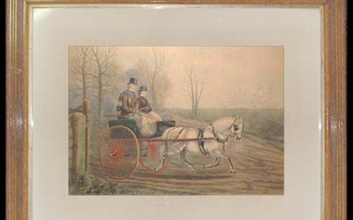 Engraving of a man and a woman in a horse carriage