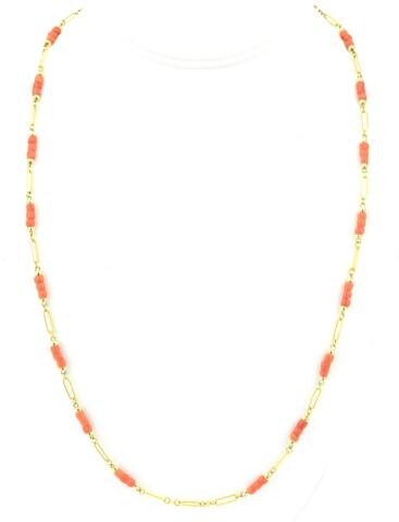 Estate 14kt Yellow Gold Neapolitan Coral Necklace
