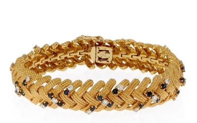 Estate Bracelet Diamond Sapphire 14k Yellow Gold Basket Weave 3.35ct