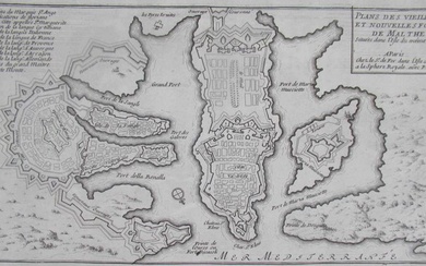 Europe, Map - Malta; Nicolas de Fer / Harmanus Van Loon - Plans des vieilles et nouvelles fortif. de Malthe situèes dans l’Isle du même nom - 1681-1700
