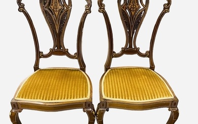 Exceptional Pair of Edw Inlaid Mahogany Upholstered Chairs