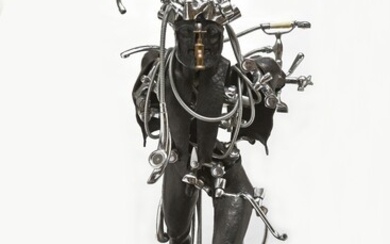 FERNANDEZ ARMAN (1928-2005) Monsieur Teste, 1995 Transculpture Épreuve en bronze patiné, robinets et acier Signée...