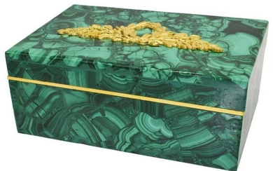 FINE GILT METAL MOUNTED GREEN MALACHITE TABLE BOX