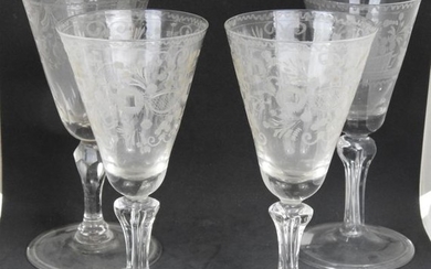 FOOT GLASSES in glass engraved with flowers, floral...