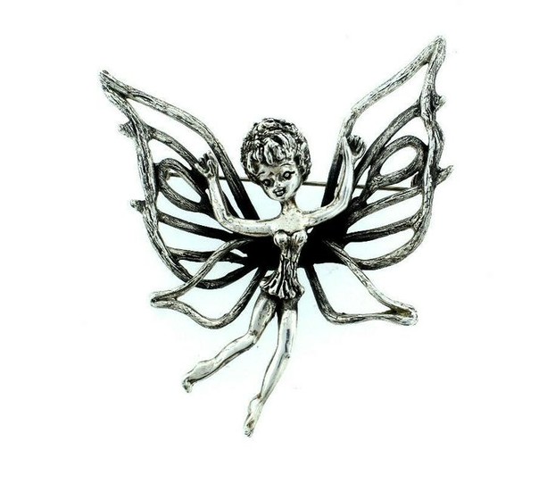 FORTOLANI STAMPED PIN BROOCH GIRL BUTTERFLY GREAT GIFT