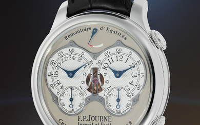 F.P. Journe, An early, technically impressive, and rare platinum wristwatch with double escapement, remontoire d'egalité, certificate of authenticity, and presentation box