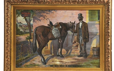FRAMED TIN SIGN FOR THE GREEN RIVER WHISKEY COMPANY.